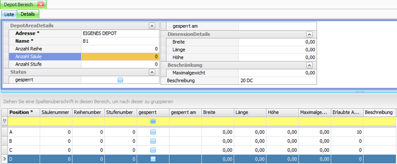 Bildschirmaufnahme über die Depot-Bereiche in der Speditionssoftware von cargo support
