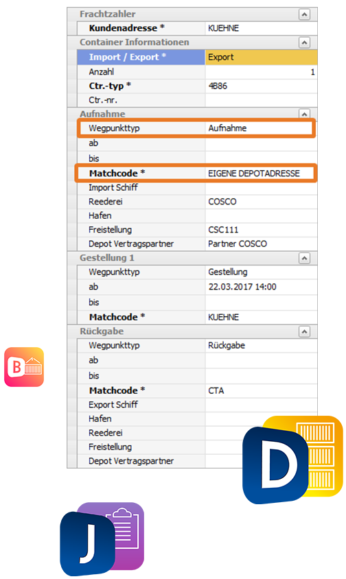 Bildschirmaufnahme über die Auslagerung in der Logistiksoftware von cargo support