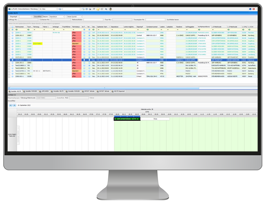 Ansicht der live Disposition in Echtezit der Logistiksoftware von cargo support