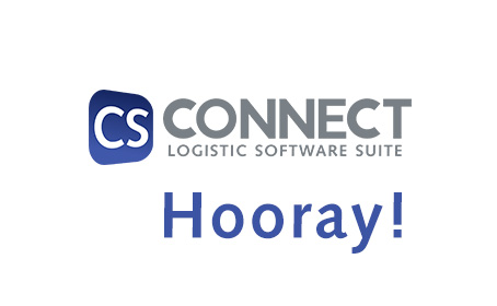 Logo der Logistiksoftware cs CONNECT mit dem Wort Hooray